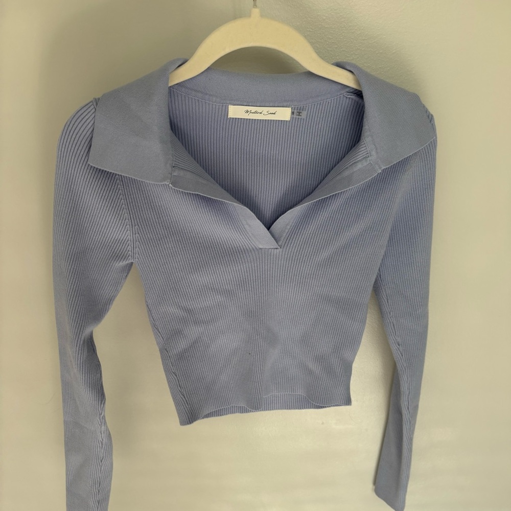 Mustard Seed Gray Long Sleeve Crop Blouse